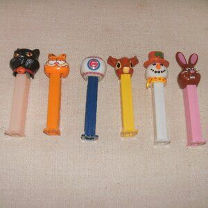 LOT 6 Pez Dispensers Brown Bunny Black Cat Snowman Cubs Baseball Garfield Bambi